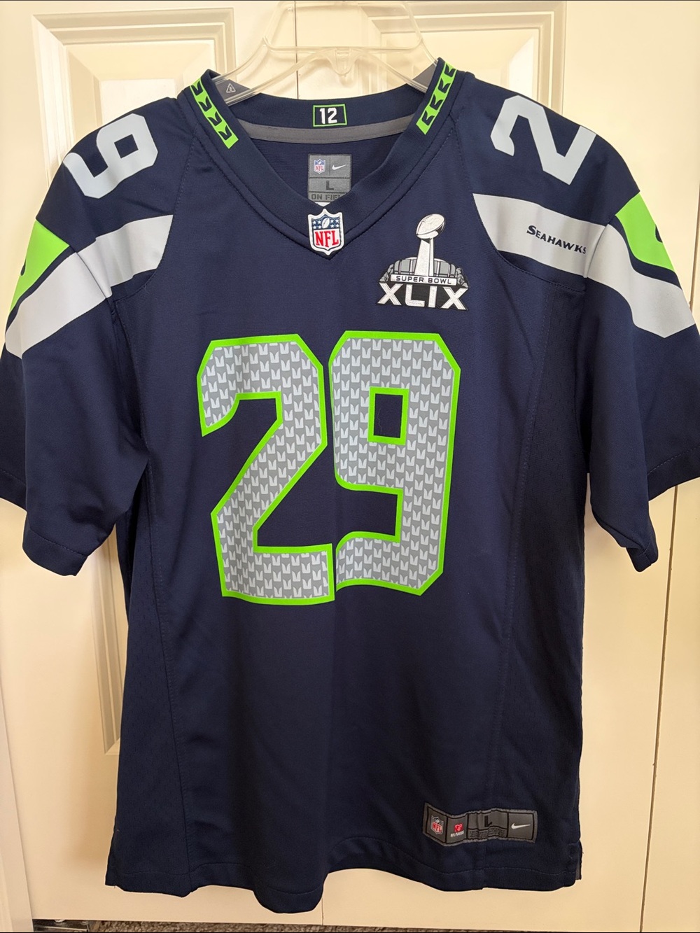 Nike Youth L Seahawks Navy & Neon Green #29 Thomas III Jersey